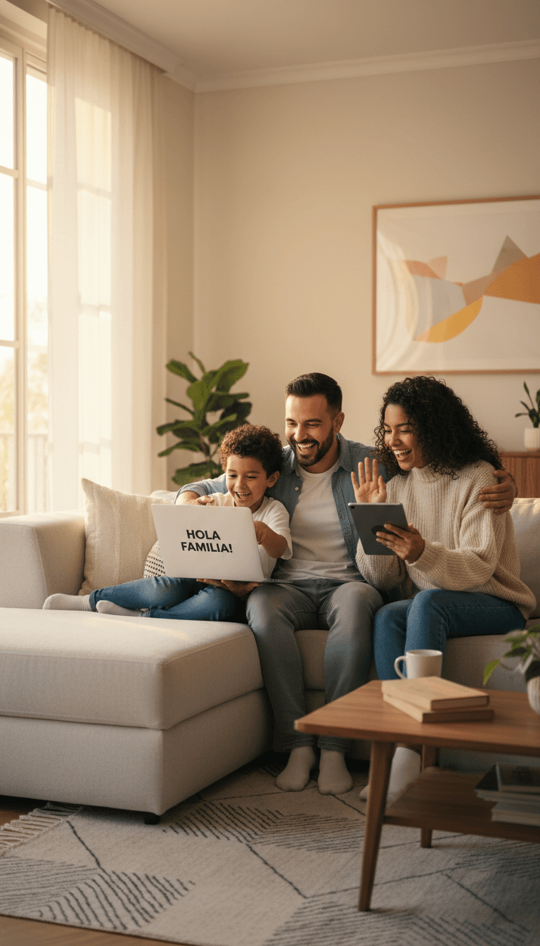 Family using high-speed internet connection on multiple devices