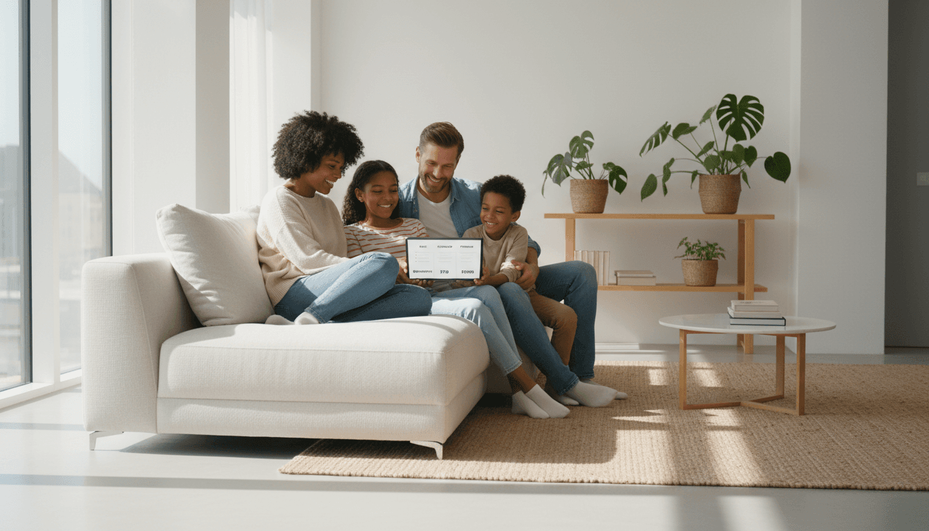 Latino family reviewing internet service options together